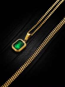 Nooxian 1件女士简约祖母绿吊坠项链 - 金黃色 - 查看 2