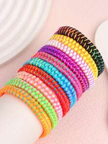 Bộ 10 chiếc dây đeo tay dệt kiểu Bohemian màu sắc thời trang, có thể điều chỉnh kích thước, họa tiết hình học lượn sóng cổ điển, thích hợp cho bé trai và bé gái đeo làm quà tặng trong các dịp lễ hội hàng ngày. - 10 sợi dây bện - Xem 5