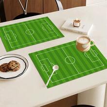 Set da 4 pezzi di sottopiatti stampati con campo da calcio, set di sottopiatti rettangolari in poliestere intrecciato, lavare a mano, decorazione per la casa e la cucina, adatto per interni/esterni - Multicolore - Visualizzare 9