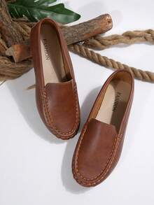 Women's Handmade Stitching Flat Loafers, Comfortable Non-Slip Soft Bottom Casual Moccasins - Brown - View 2