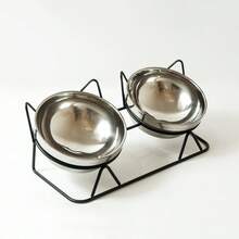 Support surélevé pour bol de chat, double couche en acier inoxydable et fer, mangeoire surélevée, anti-vomissement et protection de la colonne vertébrale, facile à nettoyer et stable, alimentation saine, anti-basculement, convient aux chats British Shorthair - 1L - Voir 8