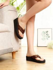 Women's Summer Thong Sandals, Platform Wedge Heel Casual Beach Slippers, Versatile - Coffee Brown - View 10