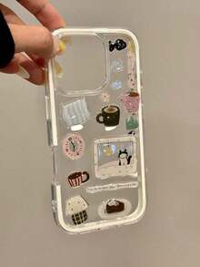 Valentine's DayDIY Cute Funny Snowman Tree Illustration Transparent Phone Case Compatible With IPhone 17 ProMax 17Pro 17 Air 17 16 ProMax 15 14 13 12 11 Pro Max Clear Lovely Shockproof Cover - 小貓貼紙 - 查看 6