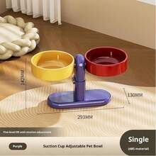 Pet High Footed Double Bowl Adjustable Height Sucker Pet Feeder Anti-Spill Wall Mounted Rotatable Angle Elevated Pets Feeder Bowl - One Size Fits All - View 2