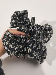 1pc Vintage Ditsy Floral 3-Layer Fabric Bow Extra Large Hair Clip, Elegant For Formal Events, Autumn/Winter Women Hair Claws Winter Hair Accessories Casual Hair Clutch Elegant Claw Clip Flower Hair Clip Summer Outfits Hair Clips - Floral Black - View 5