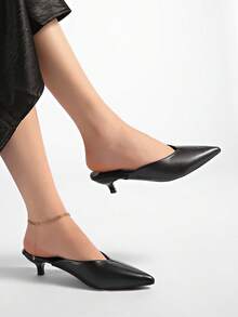 女士尖头穆勒拖鞋，低跟闭趾凉鞋，浅口鞋，适合2025年秋季、夏季穿着，优雅时尚 - 黑色 - 查看 6