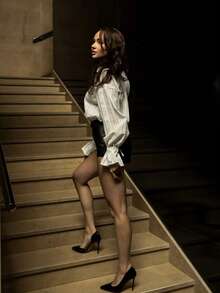 Blusa de mujer con botones delanteros, textura y volantes/ribete de volantes, adecuada para vacaciones, oficina, citas, uso diario, primavera/otoño - Blanco - Ver 11