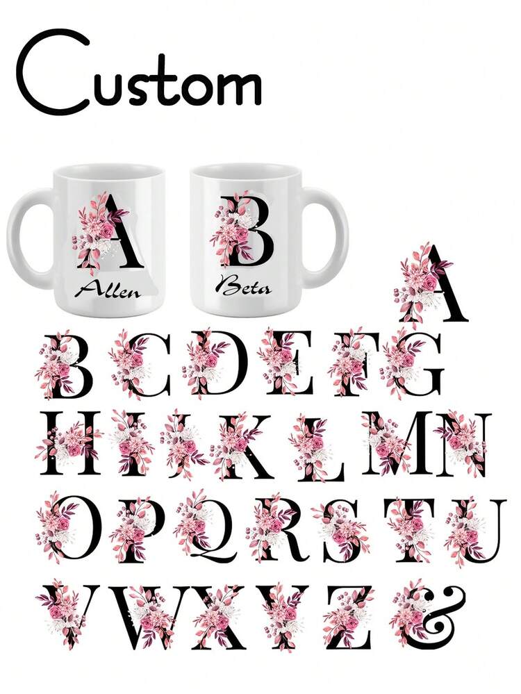 1 pieza, 325ml Taza de café personalizada con letra de nombre personalizada - Taza diseñada y personalizada, taza de cerámica, taza de novedad única, taza de té blanca, vajilla de verano e invierno, regalo de cumpleaños, regalo de reunión familiar, regalo festivo, resistente al moho, reutilizable, elegante, linda, moderna, minimalista personalizada - multicolor - Añade 14