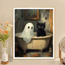 1 pezzo Kit di pittura per numeri per adulti principianti, fai da te personalizzato ritratto animale domestico cane famiglia foto su tela, facile paesaggio moderno floreale arte, pittura ad olio e acrilica per adulti senza cornice (40*50cm/16*20 pollici), kit di pittura di diamanti con perforazione rotonda e quadrata completa, regalo romantico di San Valentino anniversario per lei lui - bagno - Visualizzare 8