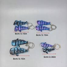1Pc 3D Printed Movable Galaxy Keychain - Dark Blue Gradient Whale Shark Charm, Starry Constellation Fashion Accessory For Women - 彩色 - 查看 2