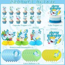 DBlue Axolotl Birthday Party Decorations - Axolotl Party Plies Including Happy Birthday Banner Spirals Cake Toppers Table Centerpieces Balloons LQ - 低品質 - 查看 2