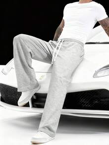 Pantalones de chándal holgados de pierna ancha con cordón en la cintura para hombre, otoño/invierno - Gris Claro - Ver 6