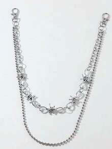 1 pieza Cadena de metal con espinas de estilo punk, cadena de jeans de moda multicapa adecuada para uso diario - Plateado - Ver 8
