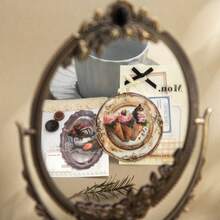 10 buc/pachet vintage Faux farfurie antică peisaj colaj Washi autocolant pachet, farfurie aurită estetică, placă de lemn colaj material decorativ, scrapbooking, autocolante planificator, consumabile papetărie consumabile scrapbooking