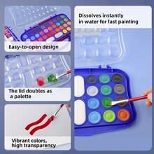 Conjunto de aquarela em pastilhas com 12/24/36 cores, pincéis e esponja absorvente. Lavável, fácil de misturar as cores, design portátil, perfeito para confecção de cartões, ilustrações, pintura e caligrafia. Ideal para artistas, estudantes e iniciantes. - Multicolorido - Ver 3