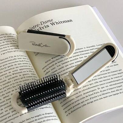Mini Travel Hair Brush, Small Foldable Hairbrush Compact Hair Brush With Mirror And Round Tip Nylon Bristles For Women And Men, Portable Pocket Size Comb For Car Gym Bag Purse Locker