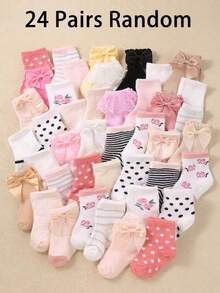 24/12/6 双装婴儿船袜，蝴蝶结蕾丝花卉图案，女童洛丽塔公主袜，多款设计，超柔软弹力透气蕾丝袜口袜，0-36 个月，适合春夏各种场合，婴儿袜，女童袜，洛丽塔袜，公主袜，船袜，女童礼盒套装，生日礼物，圣诞礼物系列 - 彩色 - 查看 9
