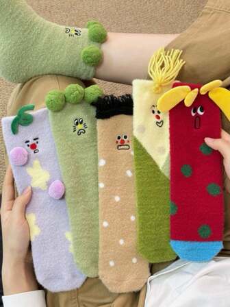 1/5 双秋冬卡通蔬菜造型保暖儿童地板袜