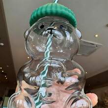 Glass Sippy Cups Cute Bear Shaped Water Bottle With Lid And Straw For Iced Coffee, Smoothie, Water And More - trắng - Xem 4