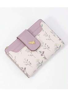 Suphiar Leaf Shaped Metal Button Tri-Fold Coin Wallet Cards Card Holder Women Wallet Purse Wallet Small Wallet - Purple - View 8