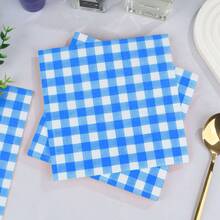 20 piezas/40 piezas/60 piezas/Set Servilletas cuadradas suaves de cuadros azul profundo, tamaño desplegado 33cm*33cm, adecuadas para: boda, fiesta de té, decoración de fiesta de cumpleaños, decoración de fiesta, suministros de fiesta, decoración navideña, suministros navideños - Azul - Ver 2