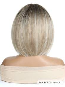 12 Inch Ombre Golden Short Straight Bob Wig, Women's Natural Heat Resistant Synthetic Wig With Bangs, Mother's Day Gift, Suitable For Daily Wear And Parties - Gold - View 5