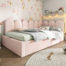Upholstered Daybed 90x190 Cm, Daybed Sofa Bed With Hydraulic Storage, Children's Bed With Metal Slatted Base, Velvet, Pink, Without Mattress - Pink - View 11