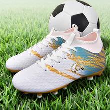 1 Pair New Soccer Shoes, Recommended For Teenagers, Students, Matches And Training, Low-Top, Long Studs, Non-Slip, Suitable For AG, FG, Soft Ground, Real Grass, Competition And Training, Lace-Up, Men's Soccer Shoes, High-Top, Professional Soccer Boots - White Gold - View 2