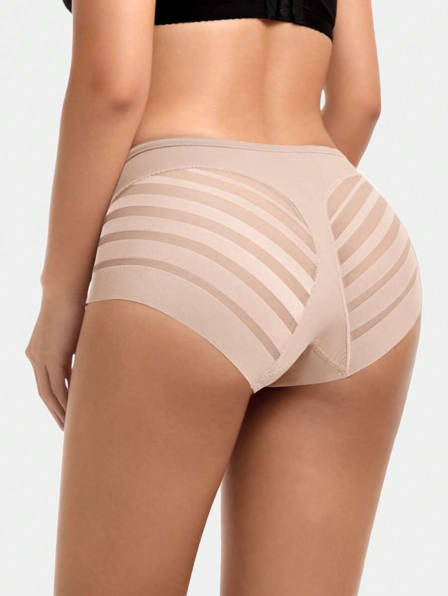 Mutande da donna senza cuciture vita alta, in colori caffè, rosso, blu e rete trasparente, con elevata elasticità, modella e contiene il girovita