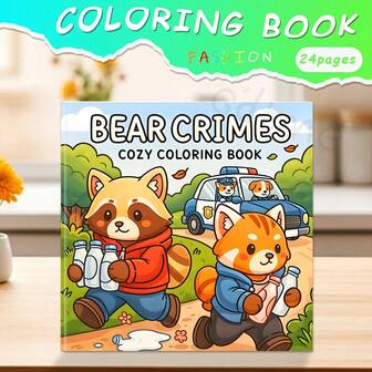GDTME 1pc Raccoon Crime Coloring Book, Featuring Cute, Bold, Minimalist Fuzzy Animal Crime Scenes, Suitable For Adults And Children, Ideal Christmas Gift, Stocking Stuffer, Gift For Her, Gift For Dad, Back To School Gift, 7.9"X7.9"