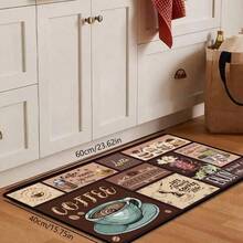 复古咖啡抗疲劳厨房垫，1 块涤纶地毯，适用于入口、卧室、客厅、阅览室、洗衣房 - 可机洗，矩形，走廊垫
