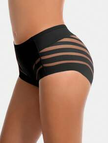 Slip senza cuciture donna in vita alta, slip da donna in marrone caffè, rosso, blu e rete trasparente, ad alta elasticità, per controllo addome, modellante