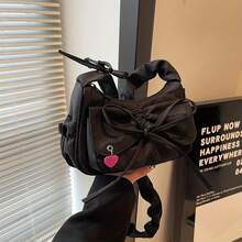 Sac bandoulière élégant en tissu Oxford noir pour femme, avec bandoulière ajustable à nœud - léger, style sport-décontracté, fermeture éclair, doublure en polyester, idéal pour le bureau et les trajets quotidiens, petit sac bandoulière - Noir - Voir 11