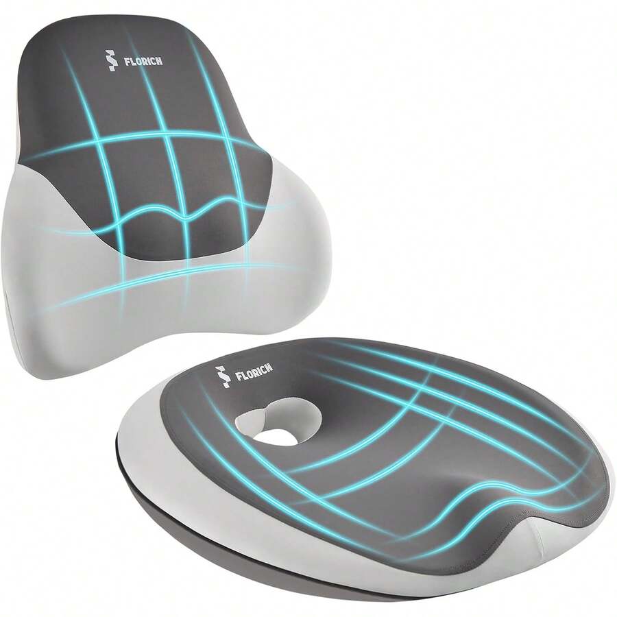 FLORICH Seat Cushion Lumbar Support Pillow For Office Chair, Car Lower Back Support, Ergonomic Desk Chair Pillow For Butt And Back Support Of Memory Foam Seat Pad(Grey) - 深灰色 - 查看 1