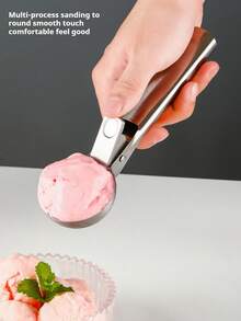 1/2 Pieces Stainless Steel Ice Cream Scoop, Sandblasted Fruit Scoop, Press-Type Ice Cream Scoop, Ice Cream Scoop, Hot Milk Baby Avocado Watermelon Scoop, Fruit Scooping Tool, Spring-Loaded Ice Cream Scoop, Ice Cream, Party, Dinner, Kitchen, Hotel, Cooking, Mother's Day Cuisine - Silver - View 8