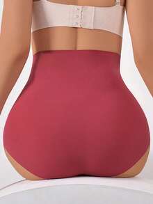 女式高腰无缝收腹塑身内裤 - 酒紅色 - 查看 2
