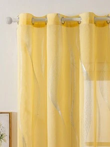 1pc Modern Silver Tassel Pattern Sheer Curtain, Metal Grommet Top, Machine Washable, Decorative Polyester Curtain, Suitable For Living Room, All Seasons, Cordless, Woven, 120-140g - Luxury Style Curtain - Yellow - View 2