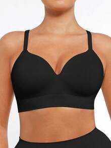 FeelinGirl Wireless Supportive Bra For Women, Seamless Comfort Bralettes No Underwire Full Coverage Everyday Bras - 黑色 - 查看 2