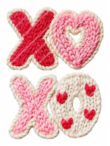 情人节仿毛线 XOXO 爱心 DIY 熨烫热转印贴纸贴片，适用于 T 恤、卫衣、布料、包包、枕套、服装装饰、节日派对装饰，10 英寸 - 粉色 - 查看 12