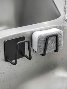 2pcs/Set Strong Adhesive Kitchen Sink Sponge Holder Rustproof & Waterproof Sink Drain Rack Scrubber Hanger Caddy Accessories Storage Rack For Scratch Scrub Dishcloth Dishrag Wool Exfoliator Strainer Stoppe Draining Rack Wall-MountedStorage Hooks - Multicolor - View 15