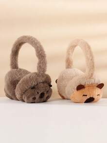 1个儿童毛绒水豚耳罩 - 可调节毛绒内衬保暖耳罩，适合幼儿，冬季保暖，适合日常户外活动和学校使用