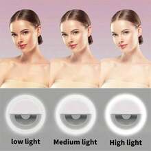 1个便携式LED自拍环形灯，手机灯，镜前化妆灯，直播夹灯自拍灯，USB充电，3种照明模式，便携式照明，美颜光环灯，适用于直播、视频会议照明、摄影摄像、修甲、睫毛嫁接，触摸按键控制，房间装饰，完美的情人节礼物，游戏装备，150mAh电池 - 環形燈 - 查看 4