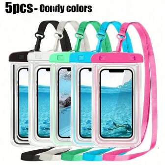 5/3/1件装防水手机壳，休闲防水手机袋，PVC材质，适合度假、海滩、运动，也可作学习用品或学生用。