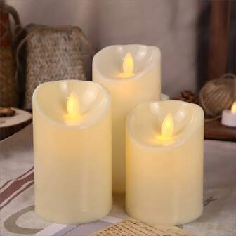 1pc High-End Plastic Ivory Color Led Electronic Candle, Non-Flame Candle For Modern Home Decor, Paraffin Candle, 7.5*10/12.5/15cm