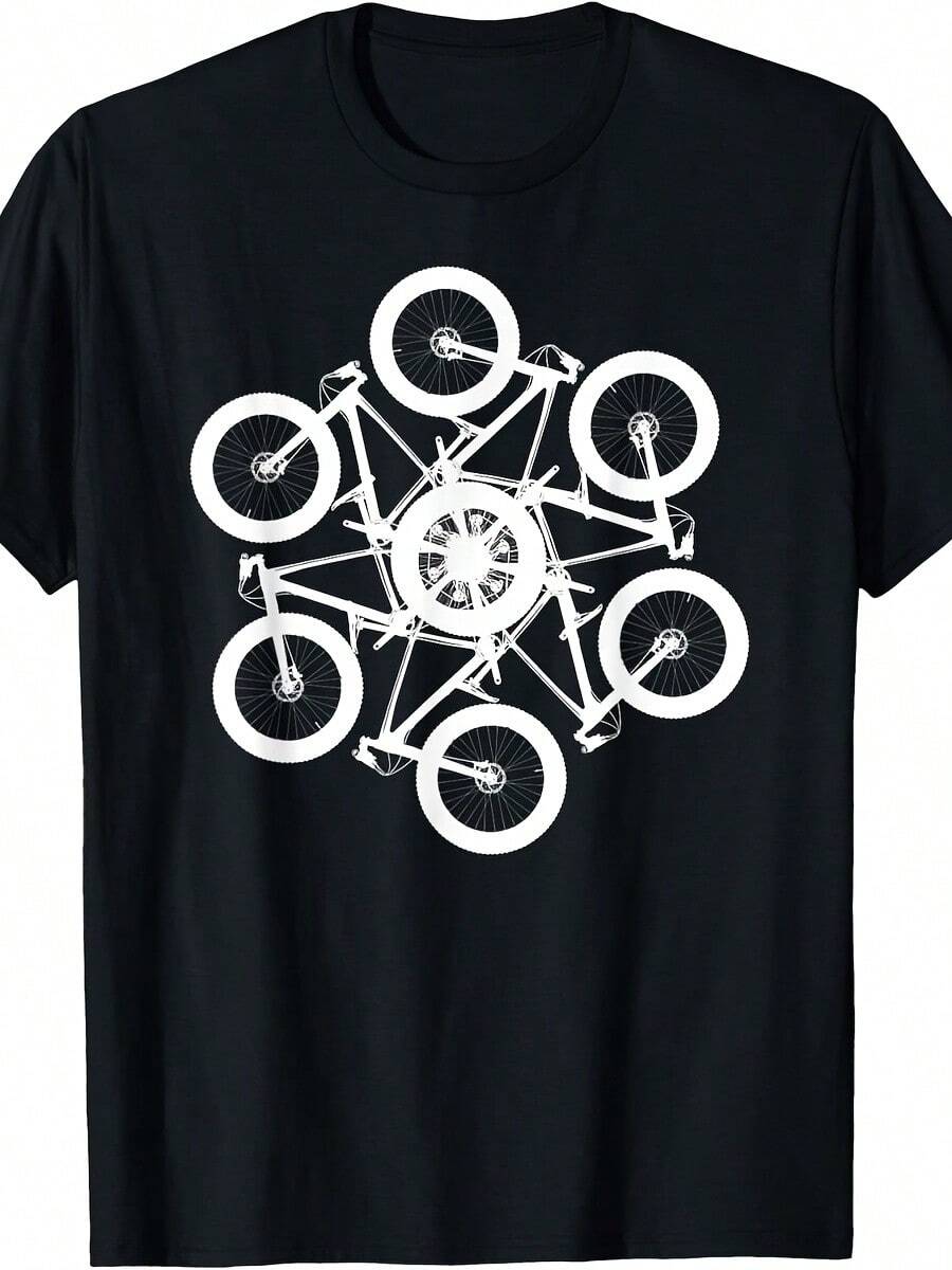 Fat Bike Kaleidoscope Pattern Cool Novelty Fat Bike Pattern T-Shirt - Black - View 1