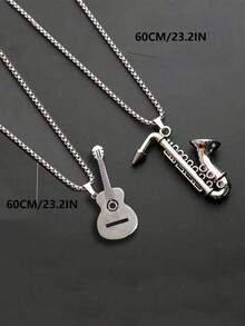 2pcs/Set Men Guitar And Saxophone Necklace Pendant Set