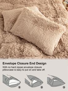 3pcs Solid Color Fluffy Comforter Set, Includes 1pc Plush Comforter Cover And 2pcs Pillow Shams, Suitable For Bedroom, Guest Room, Sizes: Super King, King, Queen, Twin, Christmas Gift - Earthy - View 8