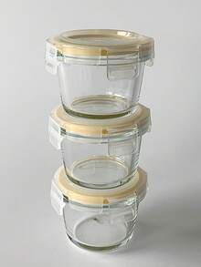 3 piezas Recipientes de almacenamiento de alimentos de vidrio grueso con tapa hermética, Recipientes de almacenamiento de alimentos con tapas - Perfectos para picnics, preparación de comidas, organización del refrigerador, Adecuado para alimentos para bebés, microondas de alta temperatura y congelador, Diseño mini portátil lindo y duradero - Multicolor - Ver 5