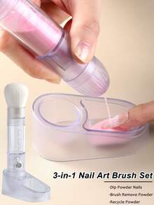 1pc 3-In-1 Nail Powder Dipping Brush Set With Transparent Storage Box And Powder Brush For Dipping Powder, DIY French Manicures, Recycling Nail Powder, Professional Nail Tools, Nail Salon Supplies - Clear - View 1