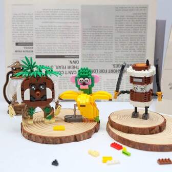 American Classic Of Mountains And Seas Building Blocks Wooden Stick People Shark People Children's Building Blocks Puzzle Cartoo